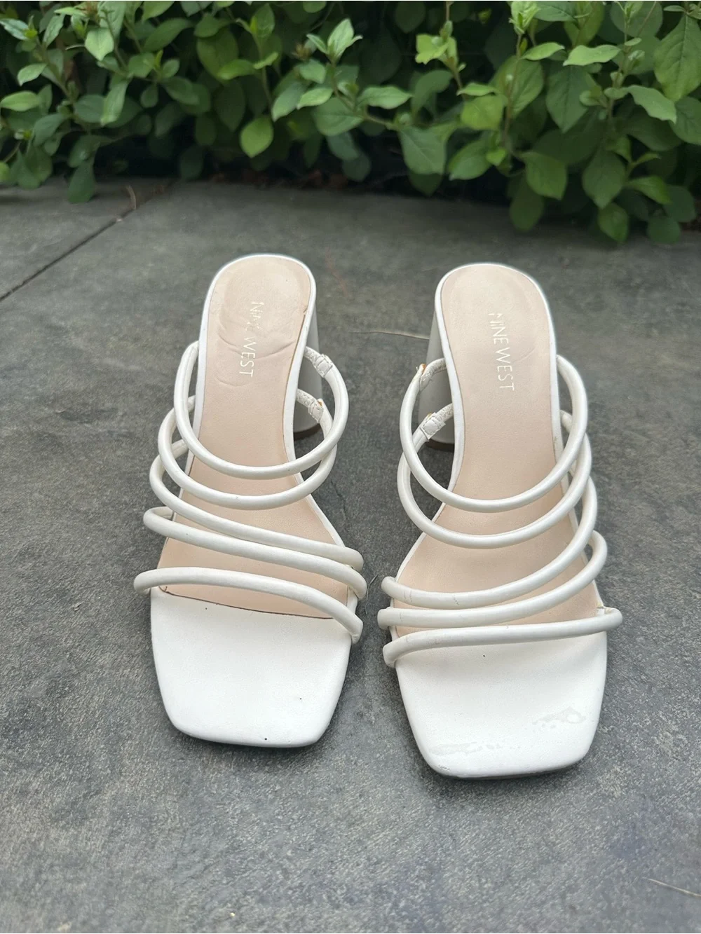 Nine West White Multi-Strap Slide Heels